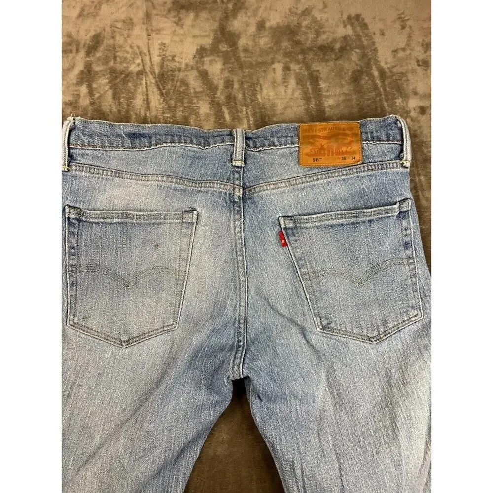Levi's 511 Denim Jeans Mens 36x34 Blue White Oak Cone Denim‎ Vintage